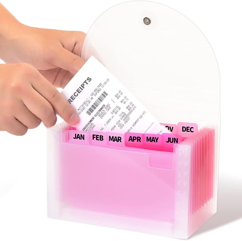 H4D Coupon Receipt Holder, 13 Pocket Accordion File Organizer, 7x4.5 Inches, Pink - Image 1